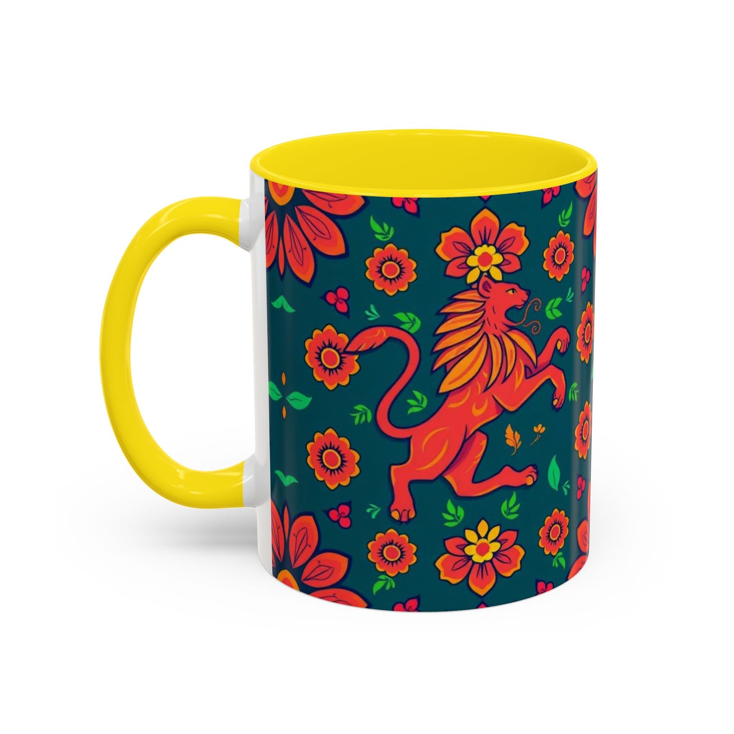 Accent Coffee Mug, Leo, Zodiac v1, Flower Pattern, (11, 15oz)