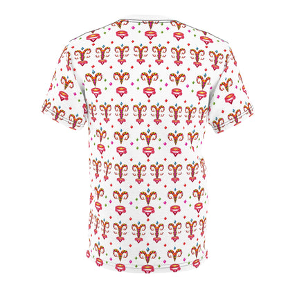 Unisex Cut & Sew T-Shirt, (AOP), Aries, Zodiac v1, Jewels Pattern