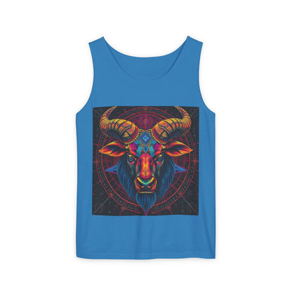 Unisex Garment-Dyed, Tank Top, Taurus Design, Pop Art v1, 100% US cotton