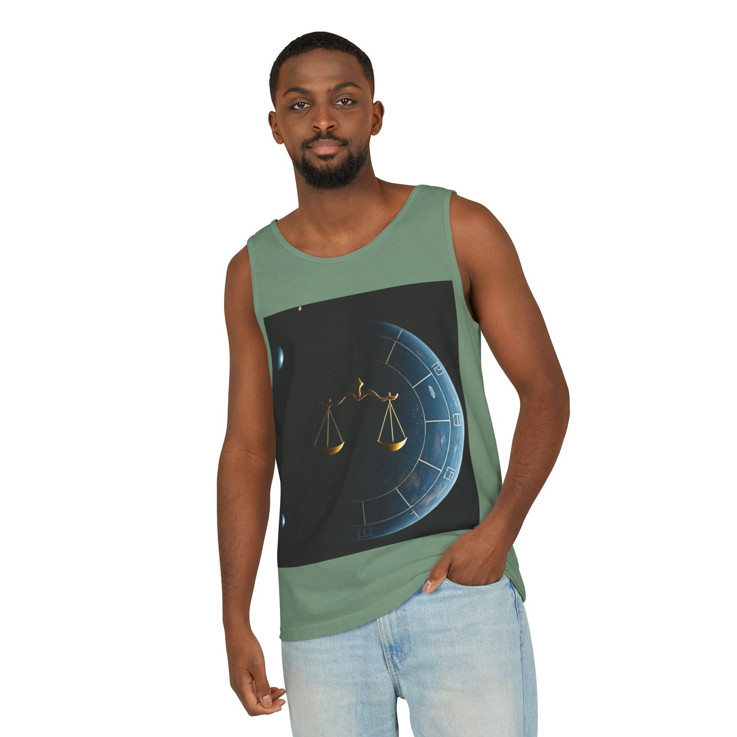 Unisex Garment-Dyed, Tank Top, Libra Design, Space Scale, 100% US cotton