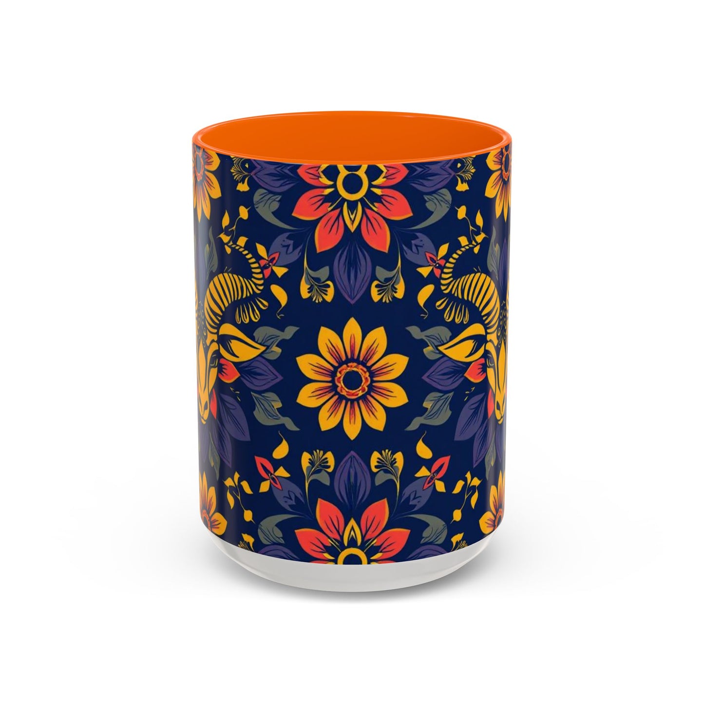 Accent Coffee Mug, Taurus, Zodiac v1. Flower Pattern, (11, 15oz)