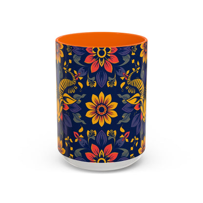 Accent Coffee Mug, Taurus, Zodiac v1. Flower Pattern, (11, 15oz)