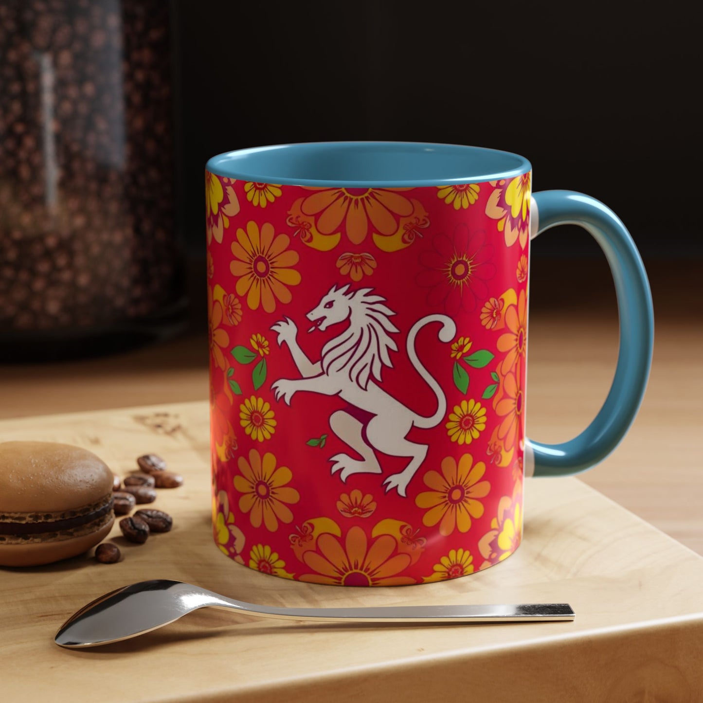 Accent Coffee Mug, Leo, Zodiac v4, Flower Pattern, (11, 15oz)