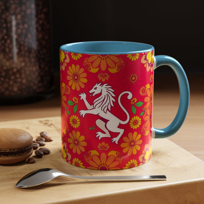 Accent Coffee Mug, Leo, Zodiac v4, Flower Pattern, (11, 15oz)