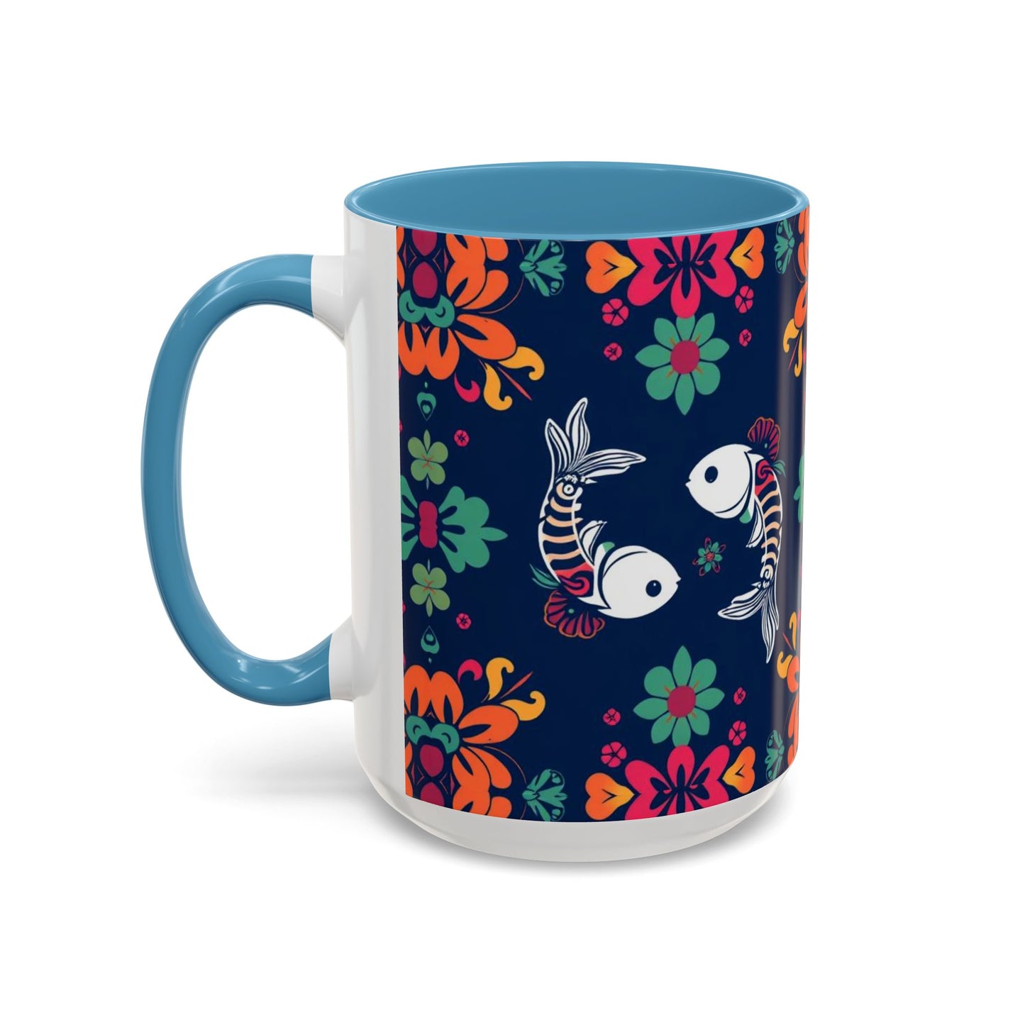 Accent Coffee Mug, Pisces, Zodiac. Flower Pattern, (11, 15oz)