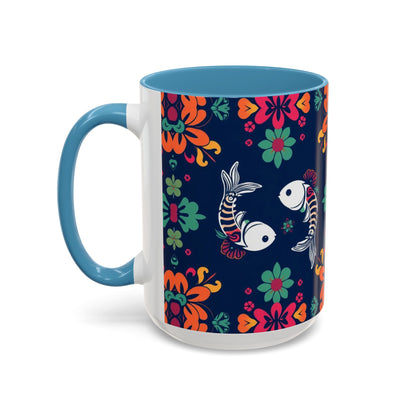 Accent Coffee Mug, Pisces, Zodiac. Flower Pattern, (11, 15oz)