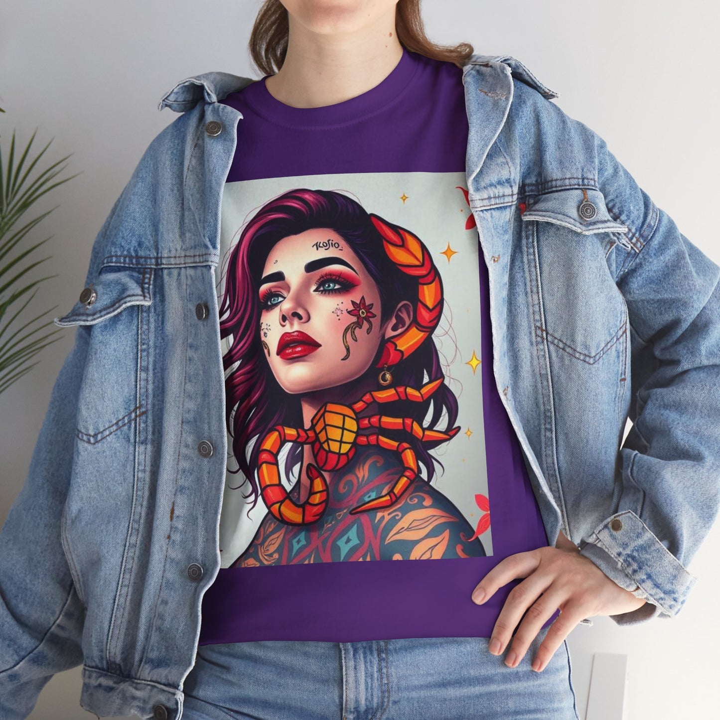 Unisex Heavy Cotton T-Shirt, Scorpio, Zodiac v3, Sexy Art