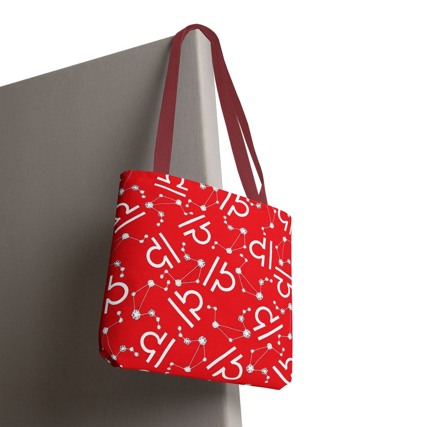 Tote Bag, Libra Zodiac Sign, AOP, (Red, White)