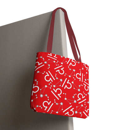 Tote Bag, Libra Zodiac Sign, AOP, (Red, White)