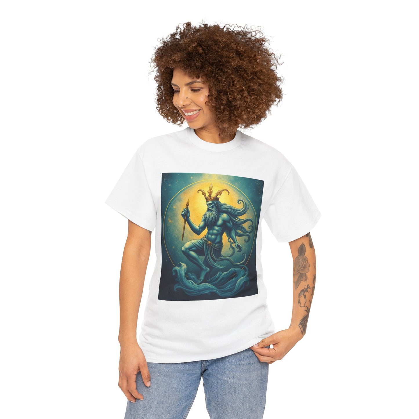 Unisex Heavy Cotton T-Shirt, Aquarius God, Zodiac Design