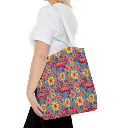 Tote Bag, (AOP), Cancer, Zodiac v3, Flower Pattern