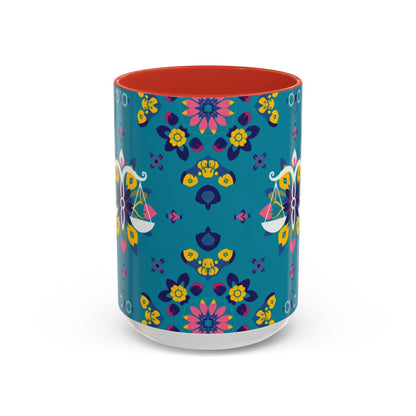 Accent Coffee Mug, Libra, Zodiac v2, Flower Pattern, (11, 15oz)