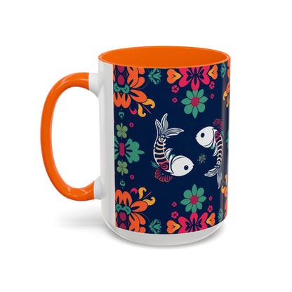 Accent Coffee Mug, Pisces, Zodiac. Flower Pattern, (11, 15oz)
