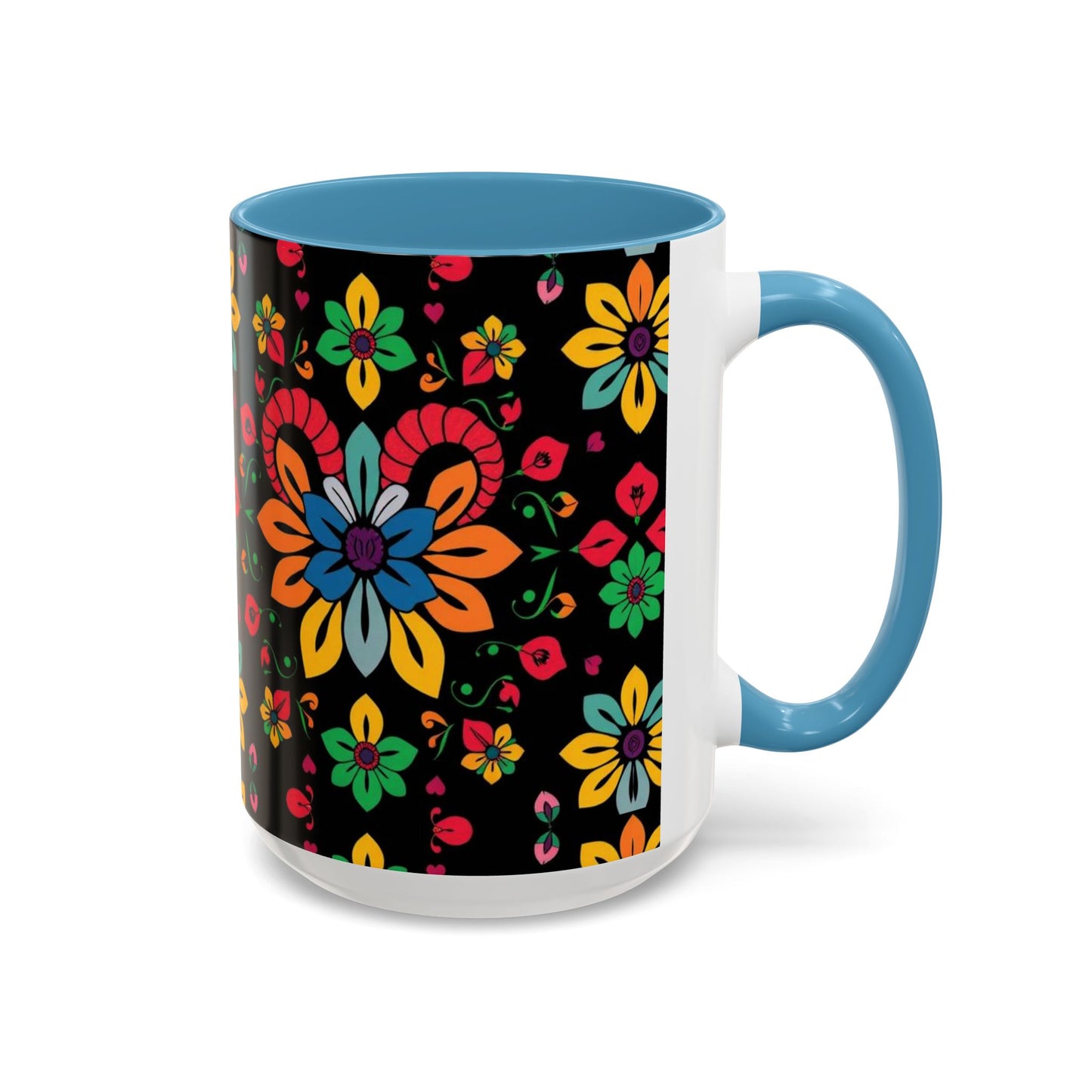 Accent Coffee Mug, Aries, Zodiac v3, Flower Pattern, (11, 15oz)