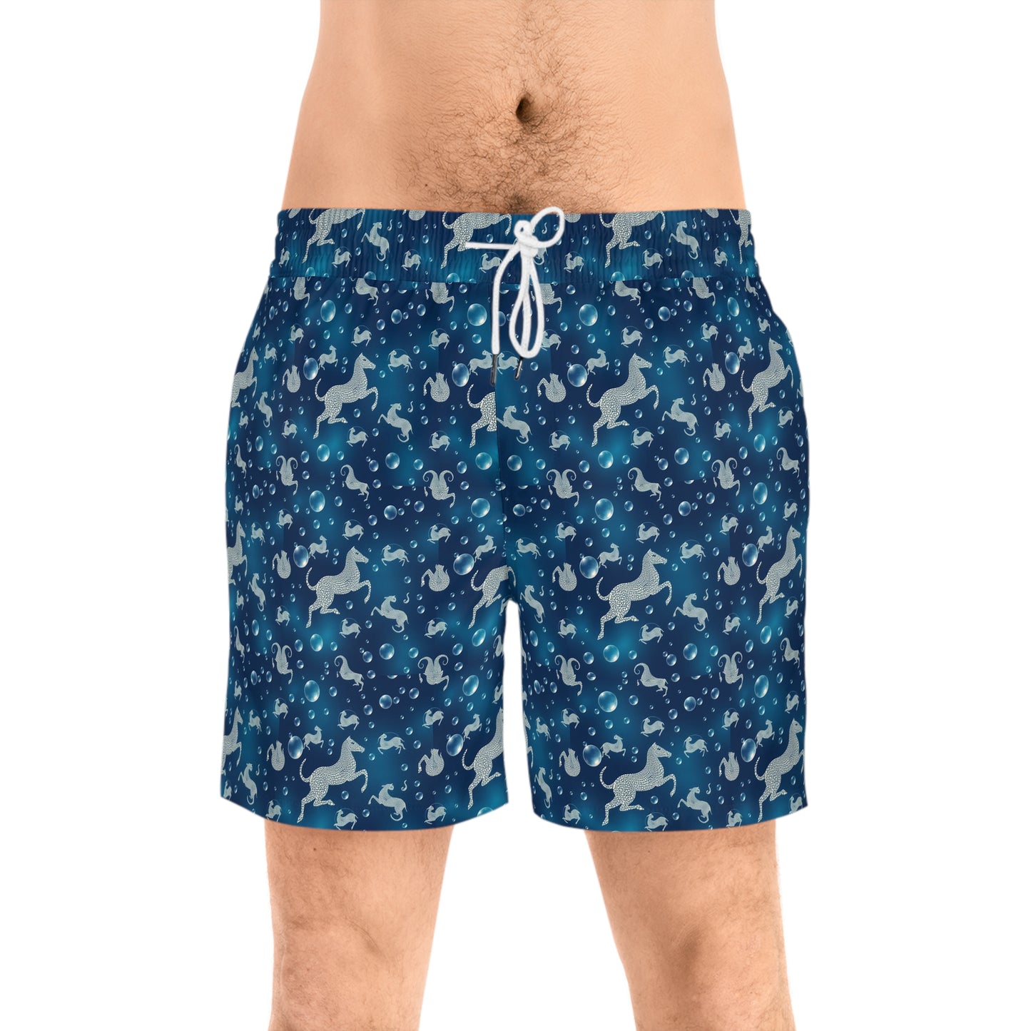 Men's Mid-Length Swim Shorts, (AOP), Capricorn, Zodiac v3, Bubble Pattern