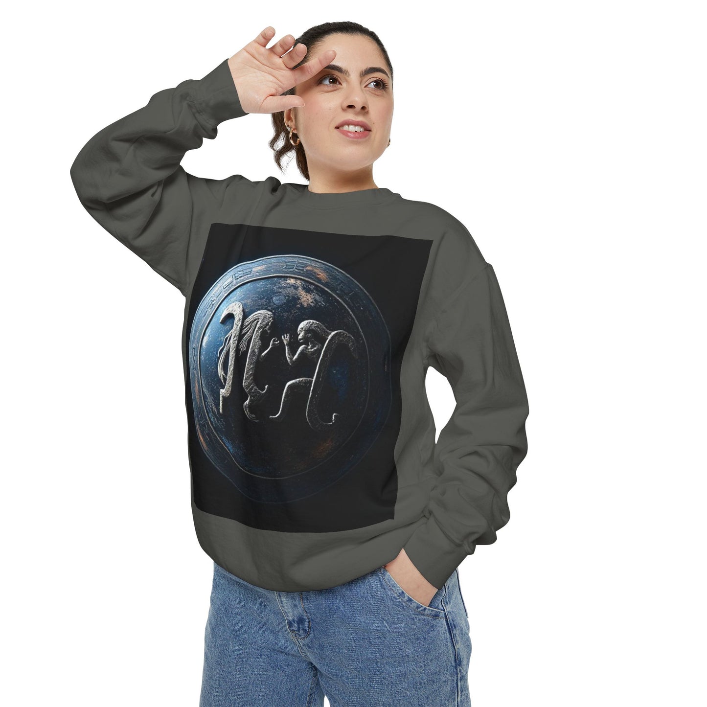 Garment-Dyed Sweatshirt, Unisex, Space Symbol Design, Gemini