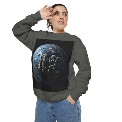Garment-Dyed Sweatshirt, Unisex, Space Symbol Design, Gemini