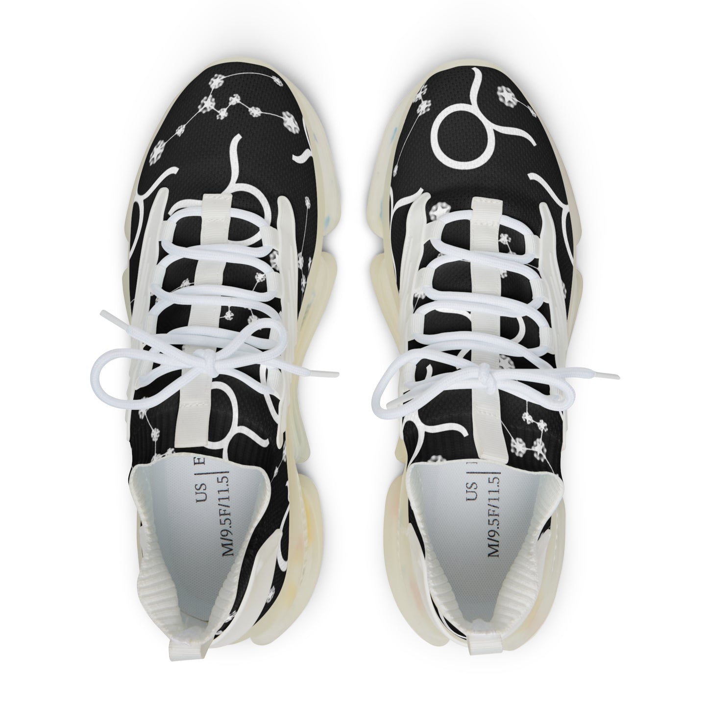 Men's Mesh Sneakers, Taurus Zodiac Sign, AOP, Black