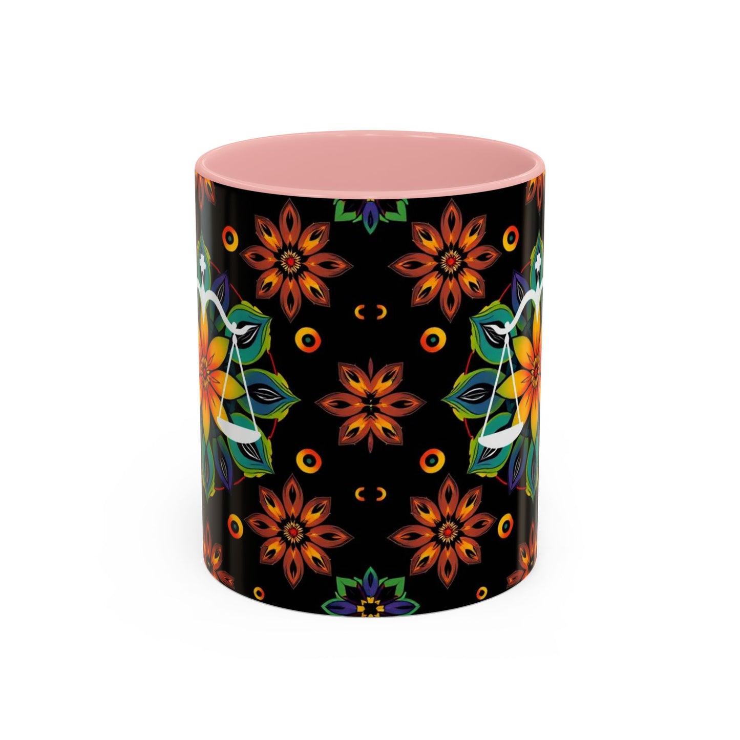 Accent Coffee Mug, Libra, Zodiac v4, Flower Pattern, (11, 15oz)