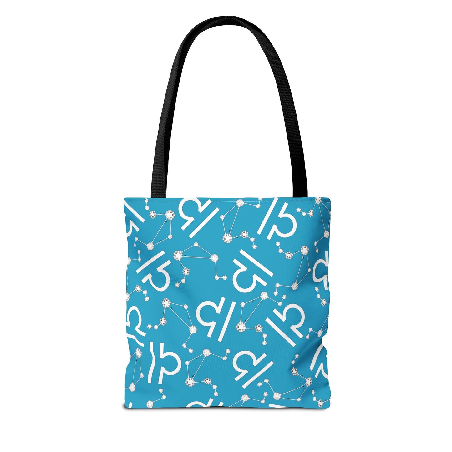 Tote Bag, Libra Zodiac Sign, AOP, (Turquoise, White)