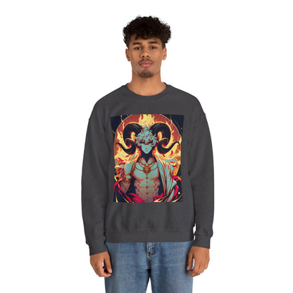 Unisex Heavy Blend™ Crewneck Sweatshirt, Anime Fire Aries, Zodiac Design