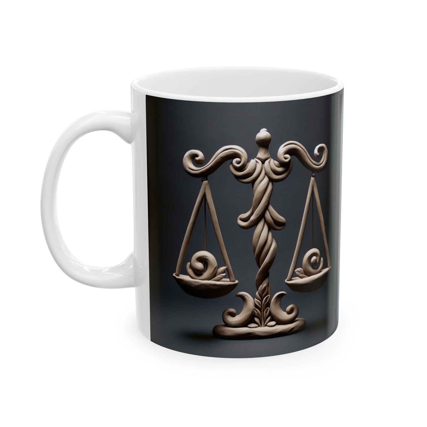 Ceramic Mug, (11oz, 15oz), Ceramic Coffee Mug, Swirly Scale, Libra Zodiac Design
