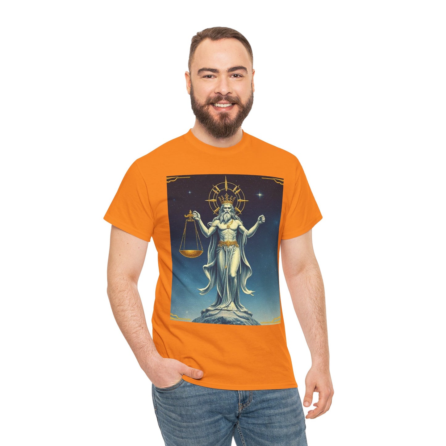 Unisex Heavy Cotton T-Shirt Space v2, Libra God, Zodiac Design