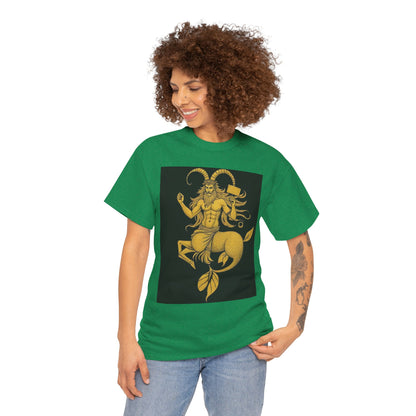 Unisex Heavy Cotton T-Shirt, Capricorn God, Zodiac Design