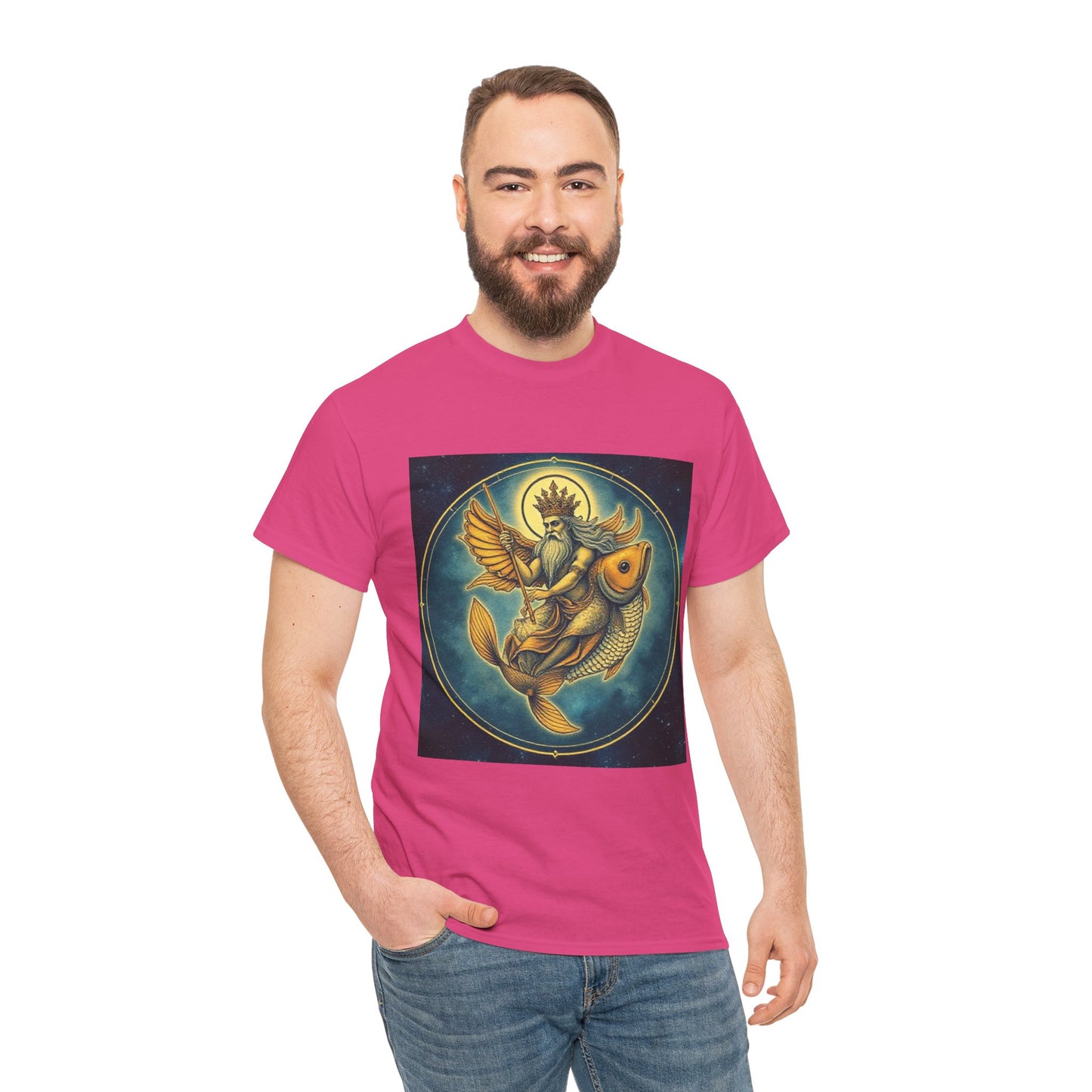 Unisex Heavy Cotton T-Shirt, Pisces King. Zodiac Design