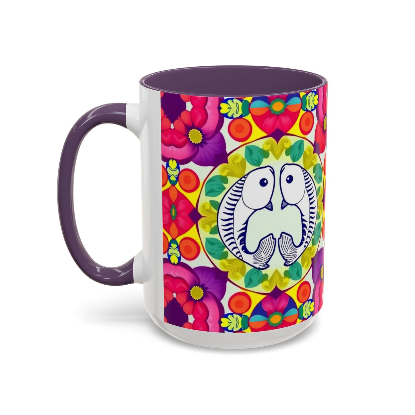 Accent Coffee Mug, Pisces, Zodiac v4, Flower Pattern, (11, 15oz)