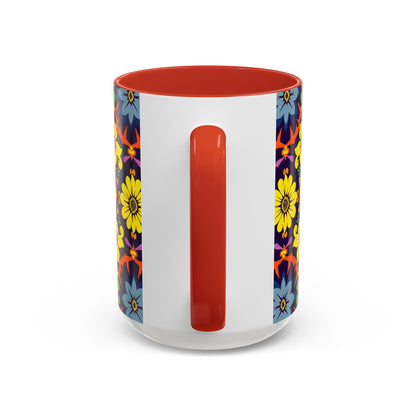 Accent Coffee Mug, Aquarius, Zodiac v1, Flower Pattern, (11, 15oz)