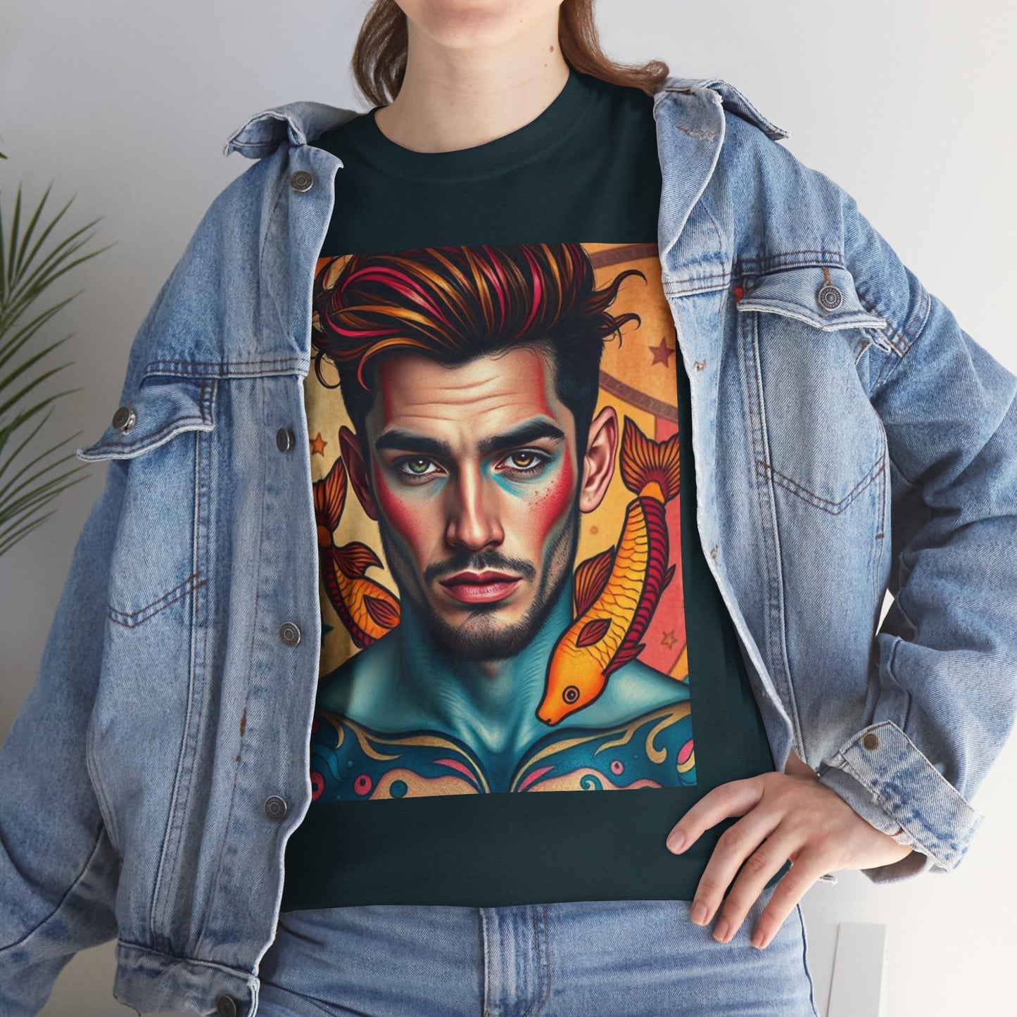 Unisex Heavy Cotton T-Shirt, Pisces, Zodiac v2, Sexy Art