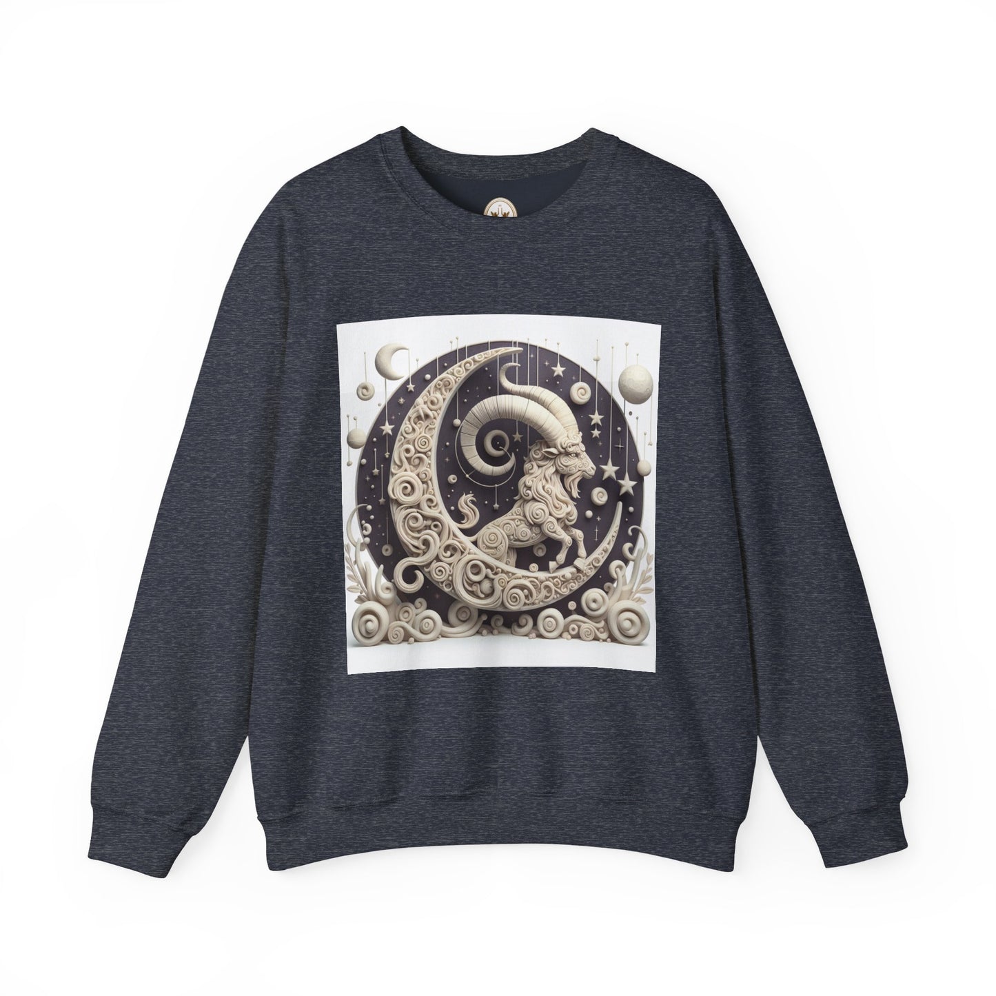 Unisex Heavy Blend™ Crewneck Sweatshirt, Stone Moon, Capricorn Zodiac Design