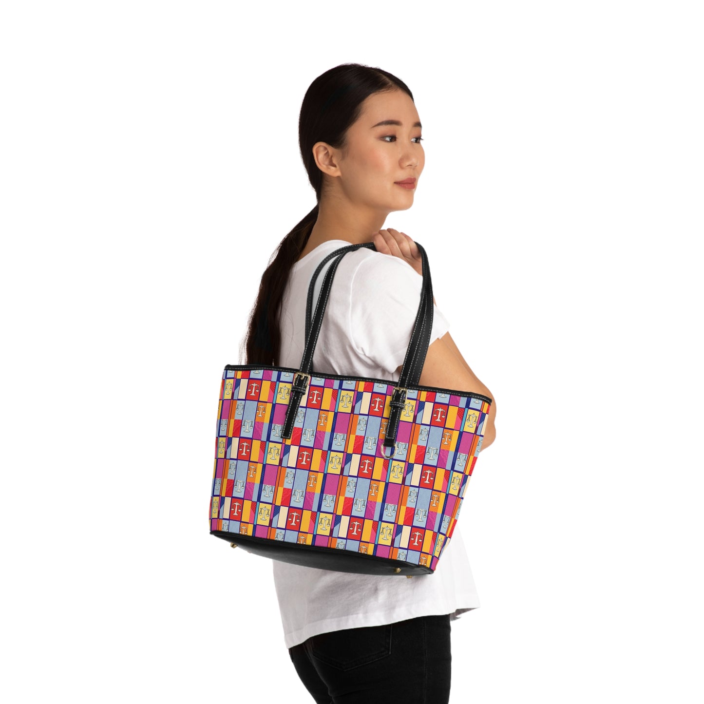 Leather Shoulder Bag, Libra, Zodiac v3, Shapes Pattern