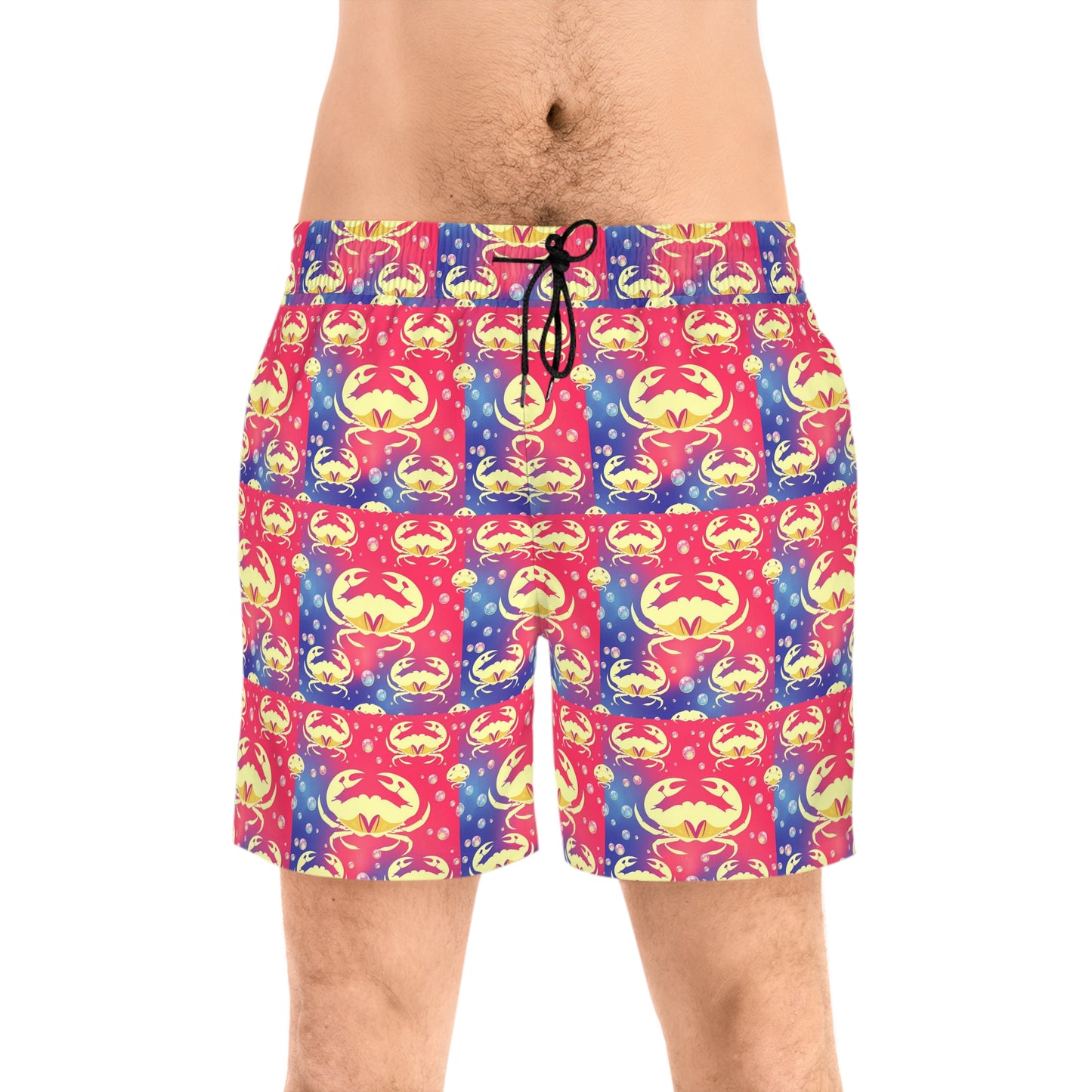 Men's Mid-Length Swim Shorts, (AOP), Cancer, Zodiac v1, Bubble Pattern