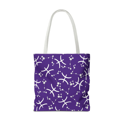 Tote Bag, Pisces Zodiac Sign, AOP, (Purple, White)