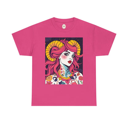 Unisex Heavy Cotton T-Shirt, Aries, Zodiac v2, Sexy Art