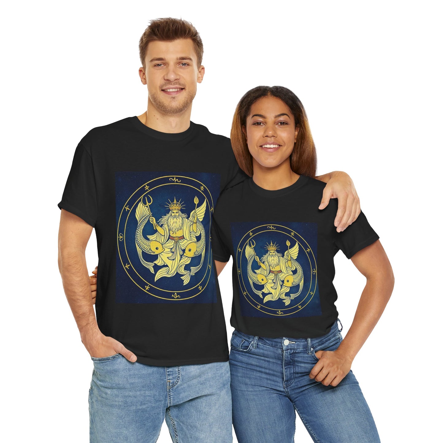 Unisex Heavy Cotton T-Shirt, King of Pisces, Zodiac Design