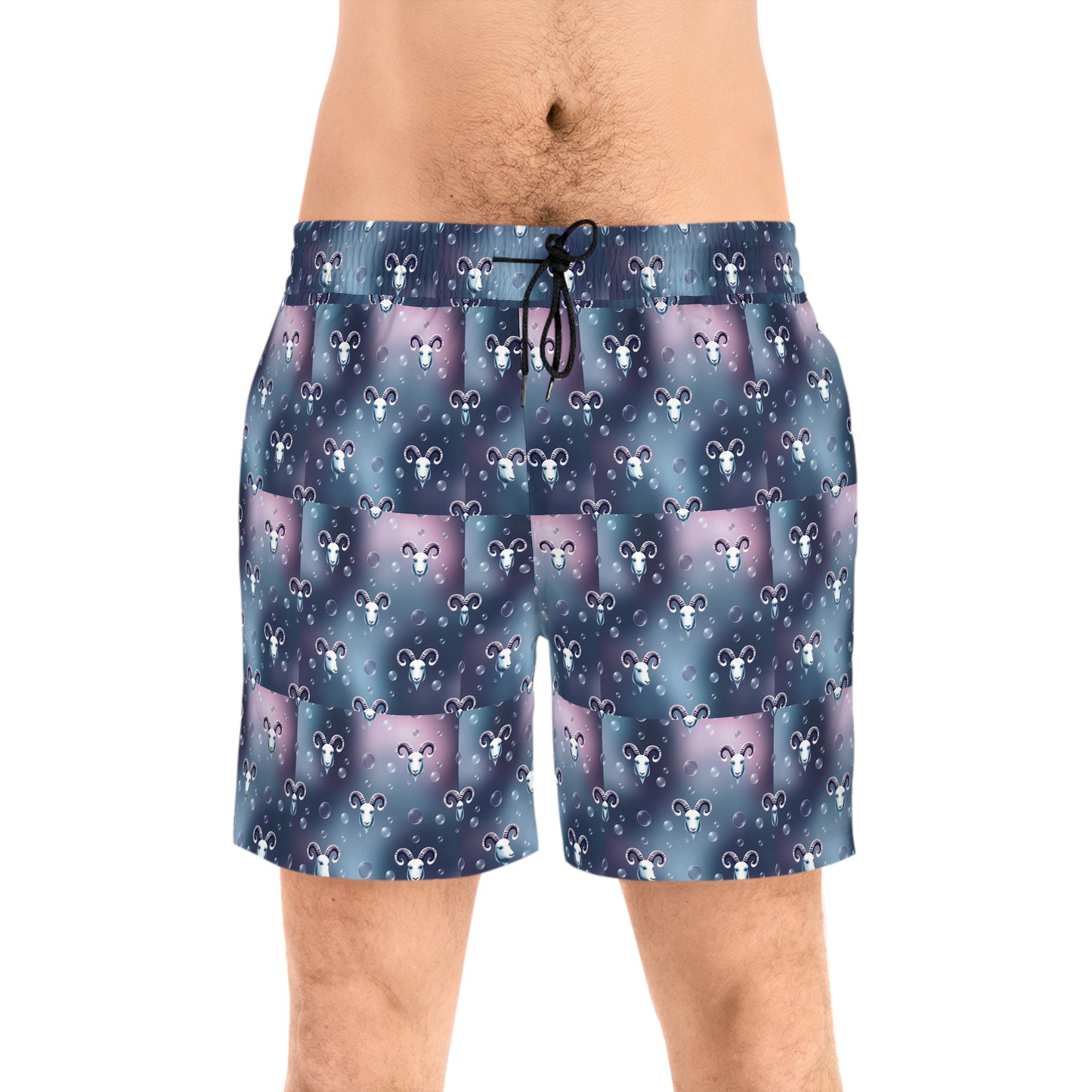 Men's Mid-Length Swim Shorts, (AOP), Aries, Zodiac v3, Bubble Pattern