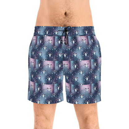 Men's Mid-Length Swim Shorts, (AOP), Aries, Zodiac v3, Bubble Pattern
