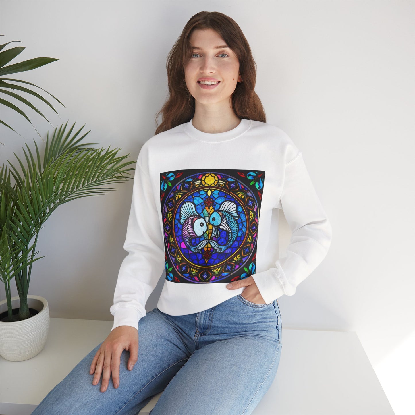 Unisex Heavy Blend™ Crewneck Sweatshirt, Glass, Pisces Zodiac Design