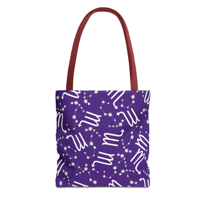 Tote Bag, Scorpio Zodiac Sign, AOP, (Purple, White)