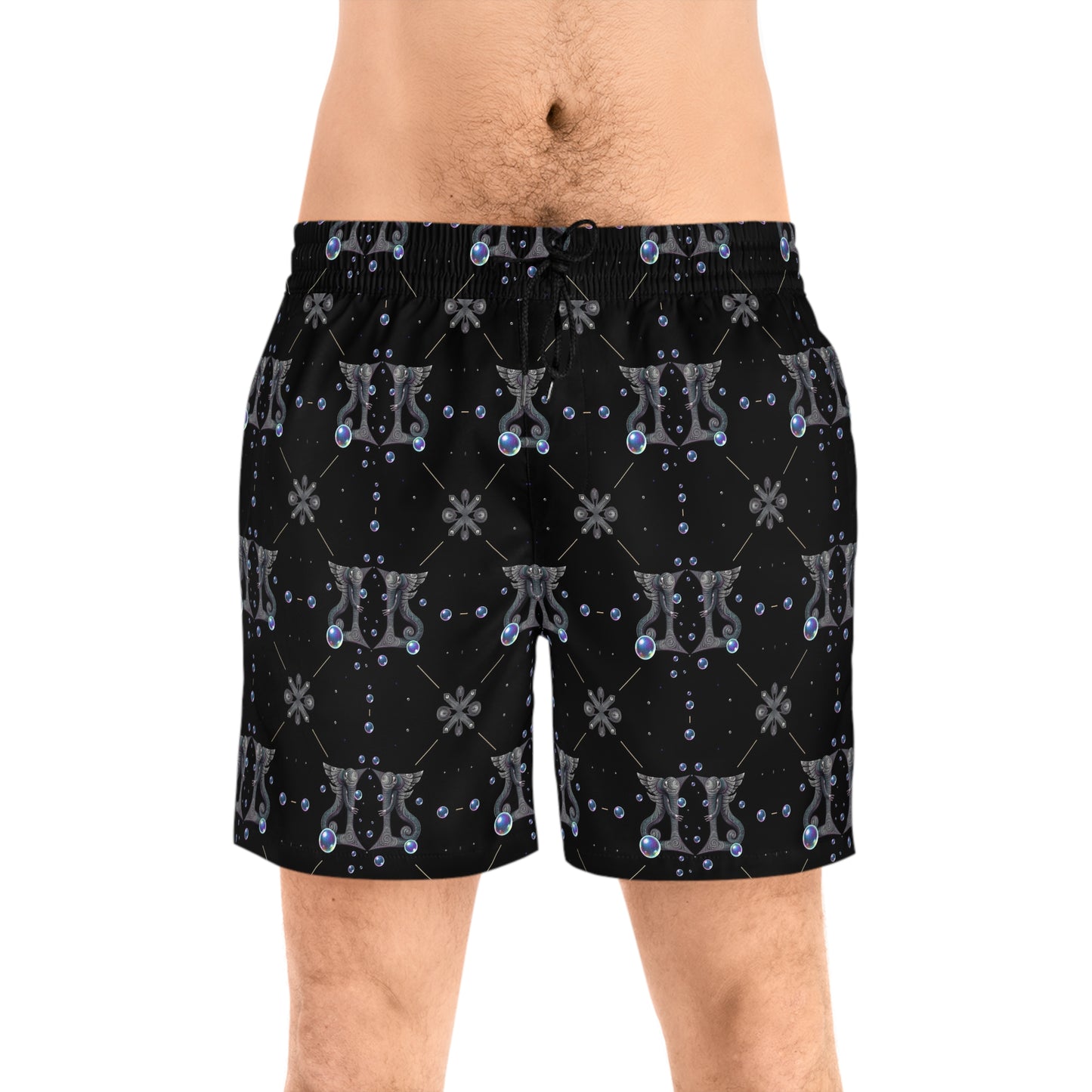 Men's Mid-Length Swim Shorts, (AOP), Gemini, Zodiac v3, Bubble Pattern
