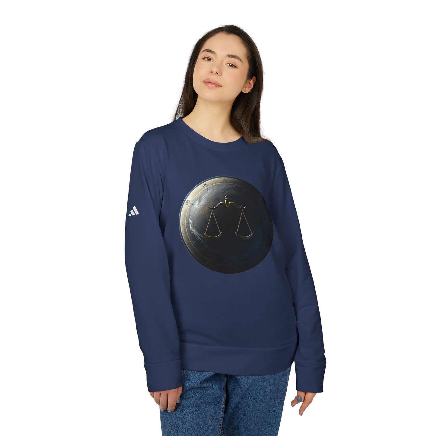 Adidas, Unisex Fleece Crewneck Sweatshirt, Libra, Planet Symbol, Zodiac