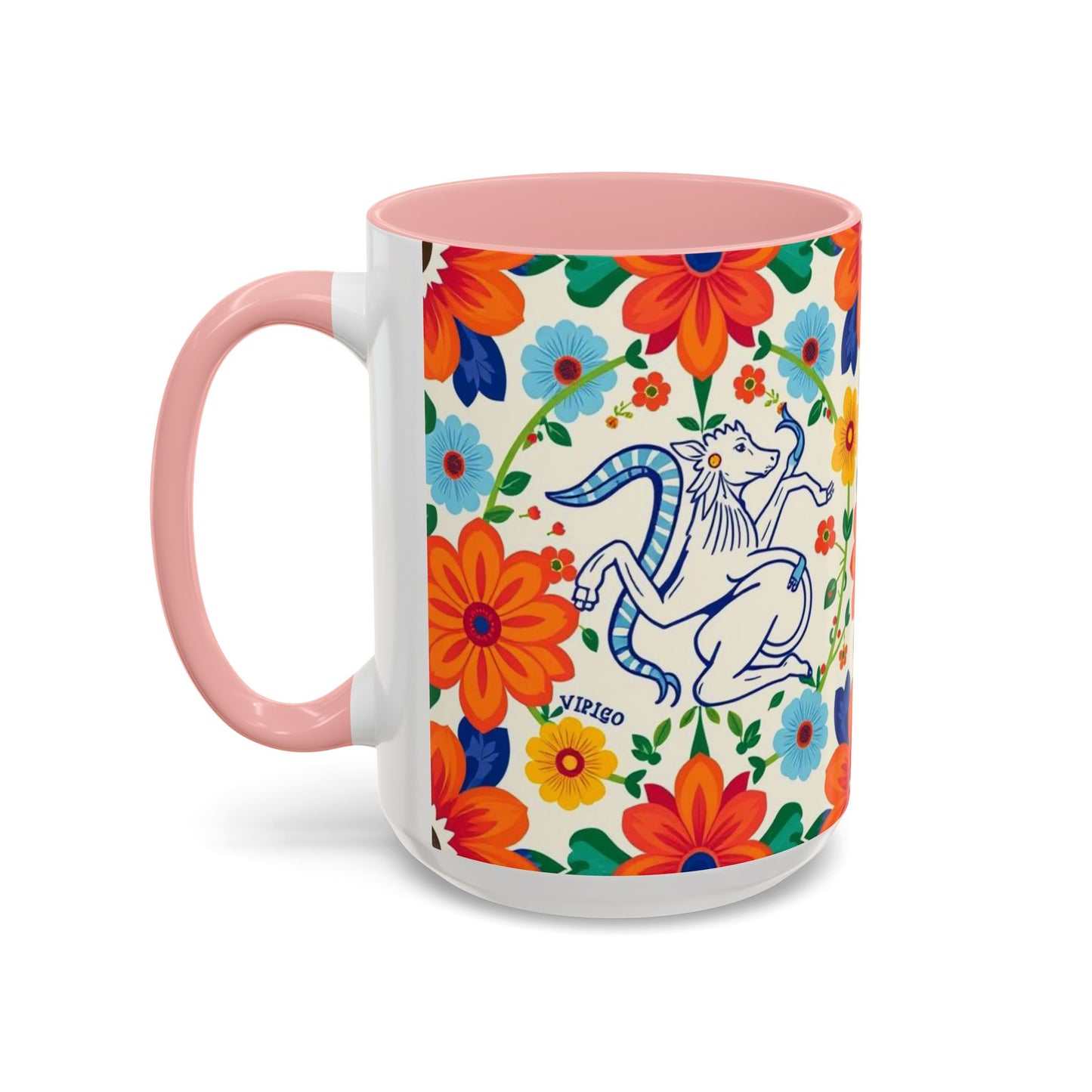 Accent Coffee Mug, Virgo, Zodiac v2. Flower Pattern, (11, 15oz)
