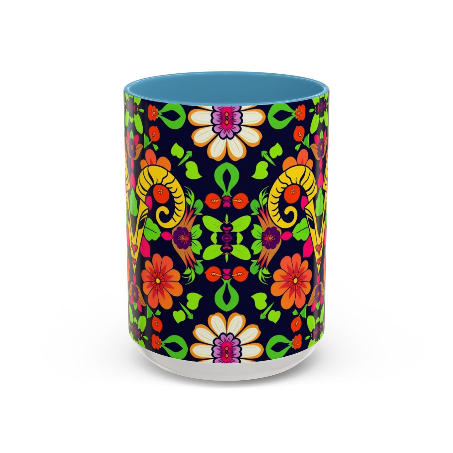 Accent Coffee Mug, Aries, Zodiac v2, Flower Pattern, (11, 15oz)