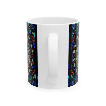 Ceramic Mug, (11oz, 15oz), Ceramic Coffee Mug, AOP, Glass Design v1, Sagittarius Zodiac