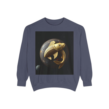 Garment-Dyed Sweatshirt, Unisex, Space Animal Design v1, Pisces