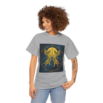 Unisex Heavy Cotton T-Shirt, Space Angel Twins v4, Gemini Zodiac Design