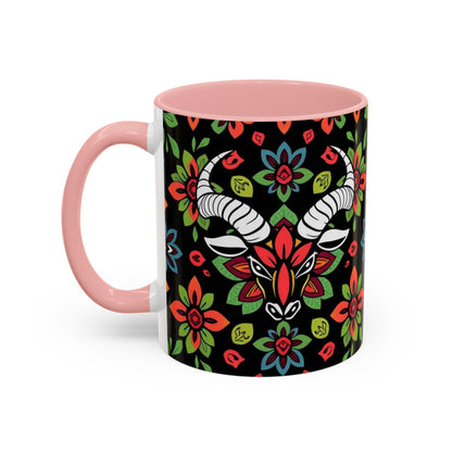 Accent Coffee Mug, Taurus, Zodiac v2. Flower Pattern, (11, 15oz)